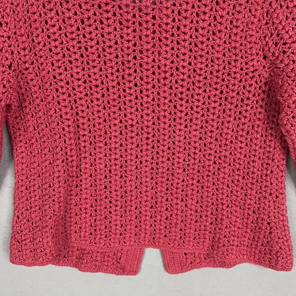 Talbots Sweater Womens Small Pink Hand Knit Cardigan Crochet Coastal Cottage - Picture 7 of 12